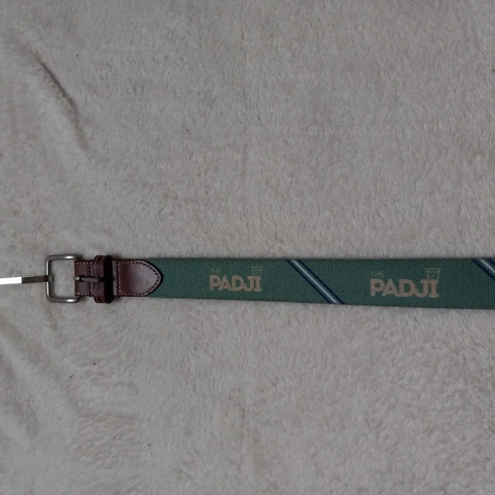 Peter Millar Belt Size 36 Light Green W/ PDJI Logo Brown Leather GOLF BOATING
